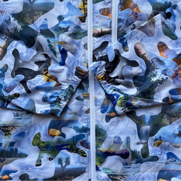 FLASH FORWARD WINDBREAKER ALL OVER PRINT MENS SIZE LARGE HOODED FULL ZIP WHITE - Picture 9 of 9